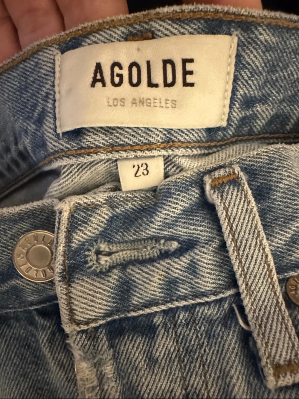 AGOLDE 90s Loose Fit Mid Rise Jeans Women’s Size 23 Captured Distressed Organic